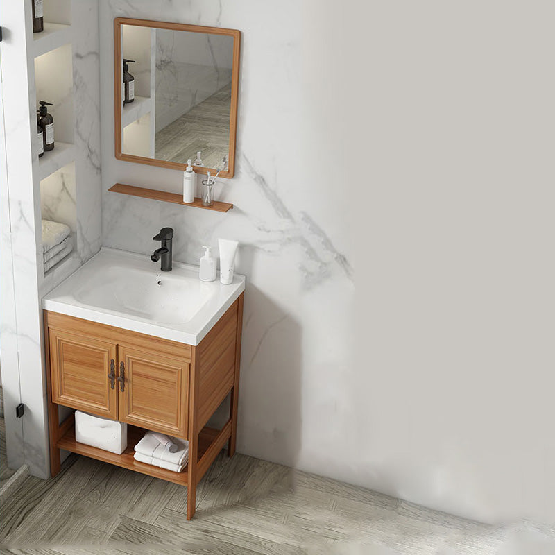 Contemporary Vanity Sink Wooden Mirror Cabinet Bathroom Space Saver Vanity Vanity & Faucet & Mirrors 24"L x 15.7"W x 31.9"H Clearhalo 'Bathroom Remodel & Bathroom Fixtures' 'Bathroom Vanities' 'bathroom_vanities' 'Home Improvement' 'home_improvement' 'home_improvement_bathroom_vanities' 6486886