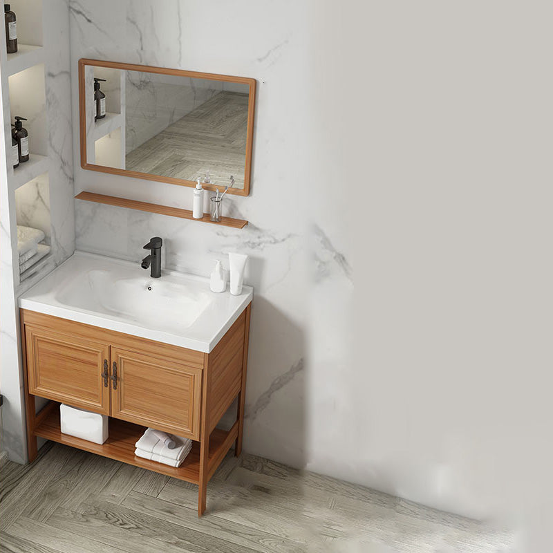 Contemporary Vanity Sink Wooden Mirror Cabinet Bathroom Space Saver Vanity Vanity & Faucet & Mirrors 31.9"L x 18.9"W x 31.9"H Clearhalo 'Bathroom Remodel & Bathroom Fixtures' 'Bathroom Vanities' 'bathroom_vanities' 'Home Improvement' 'home_improvement' 'home_improvement_bathroom_vanities' 6486889