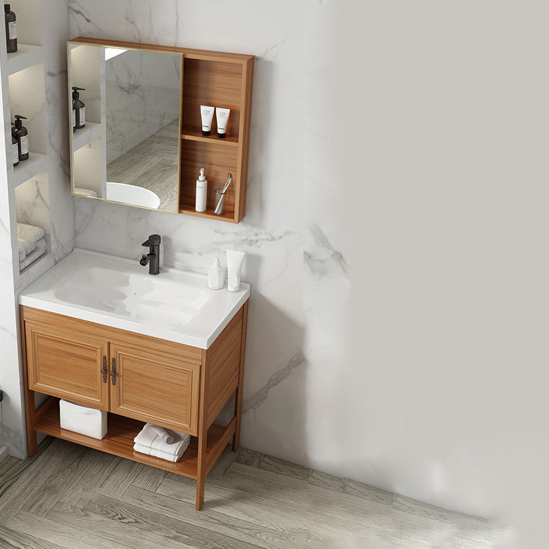 Contemporary Vanity Sink Wooden Mirror Cabinet Bathroom Space Saver Vanity Vanity & Faucet & Mirror Cabinet 28"L x 18.9"W x 31.9"H Clearhalo 'Bathroom Remodel & Bathroom Fixtures' 'Bathroom Vanities' 'bathroom_vanities' 'Home Improvement' 'home_improvement' 'home_improvement_bathroom_vanities' 6486891