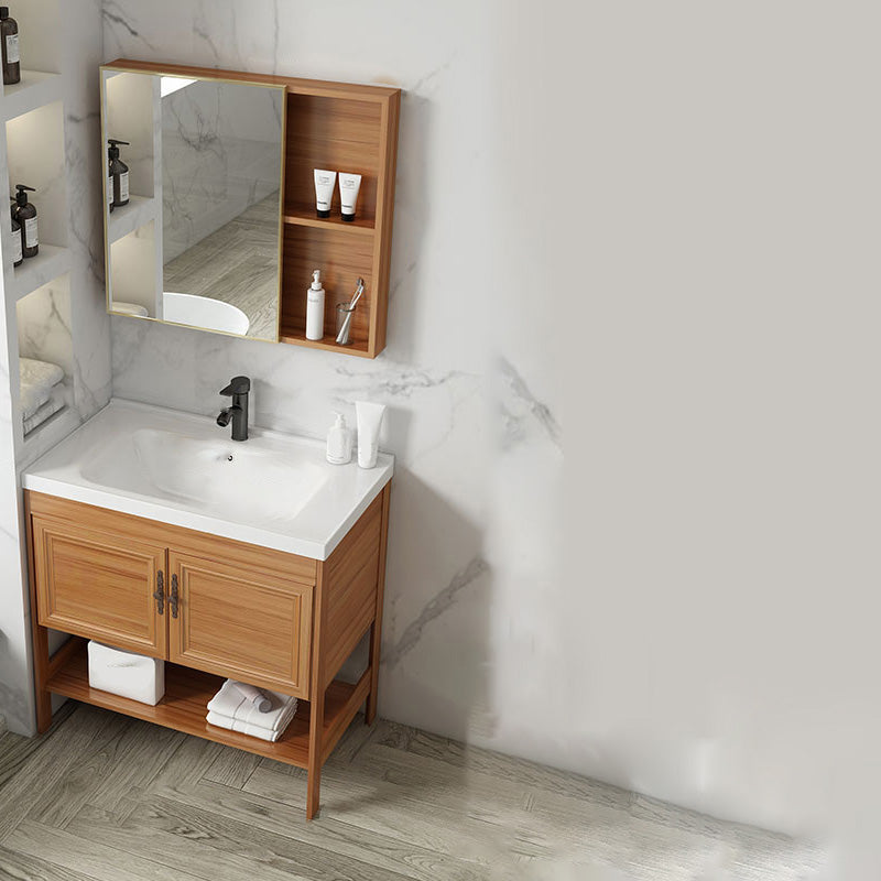 Contemporary Vanity Sink Wooden Mirror Cabinet Bathroom Space Saver Vanity Vanity & Faucet & Mirror Cabinet 31.9"L x 18.9"W x 31.9"H Clearhalo 'Bathroom Remodel & Bathroom Fixtures' 'Bathroom Vanities' 'bathroom_vanities' 'Home Improvement' 'home_improvement' 'home_improvement_bathroom_vanities' 6486892