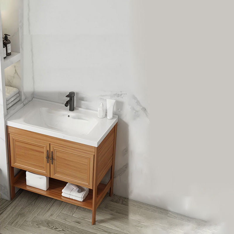 Contemporary Vanity Sink Wooden Mirror Cabinet Bathroom Space Saver Vanity Vanity & Faucet 31.9"L x 18.9"W x 31.9"H Clearhalo 'Bathroom Remodel & Bathroom Fixtures' 'Bathroom Vanities' 'bathroom_vanities' 'Home Improvement' 'home_improvement' 'home_improvement_bathroom_vanities' 6486894
