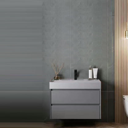 Drawers Bathroom Vanity Metal Single Sink Grey Rectangle Wall Mount Vanity Set with Mirror Vanity & Faucet 24"L x 20"W x 20.5"H Clearhalo 'Bathroom Remodel & Bathroom Fixtures' 'Bathroom Vanities' 'bathroom_vanities' 'Home Improvement' 'home_improvement' 'home_improvement_bathroom_vanities' 6487686