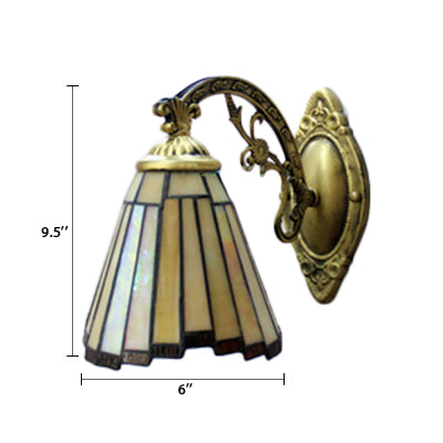 Mission Style Mini Wall Sconce Stained Glass 1 Light Wall Mounted Lamp with Curved Arm in Beige Clearhalo 'Industrial' 'Middle century wall lights' 'Tiffany wall lights' 'Tiffany' 'Wall Lamps & Sconces' 'Wall Lights' Lighting' 64897