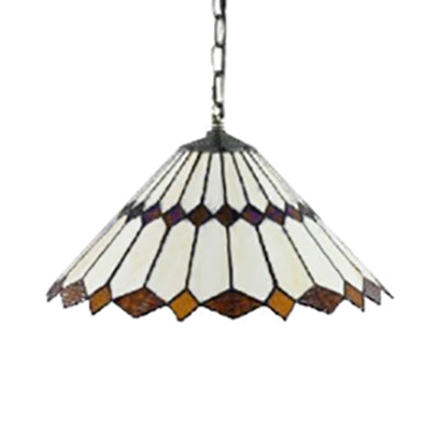16"/22" W Black Conical Hanging Pendant Light Tiffany 1 Bulb Stained Art Glass Ceiling Hang Fixture for Living Room Clearhalo 'Ceiling Lights' 'Close To Ceiling Lights' 'Industrial' 'Middle Century Pendants' 'Pendant Lights' 'Pendants' 'Tiffany close to ceiling' 'Tiffany Pendants' 'Tiffany' Lighting' 64937