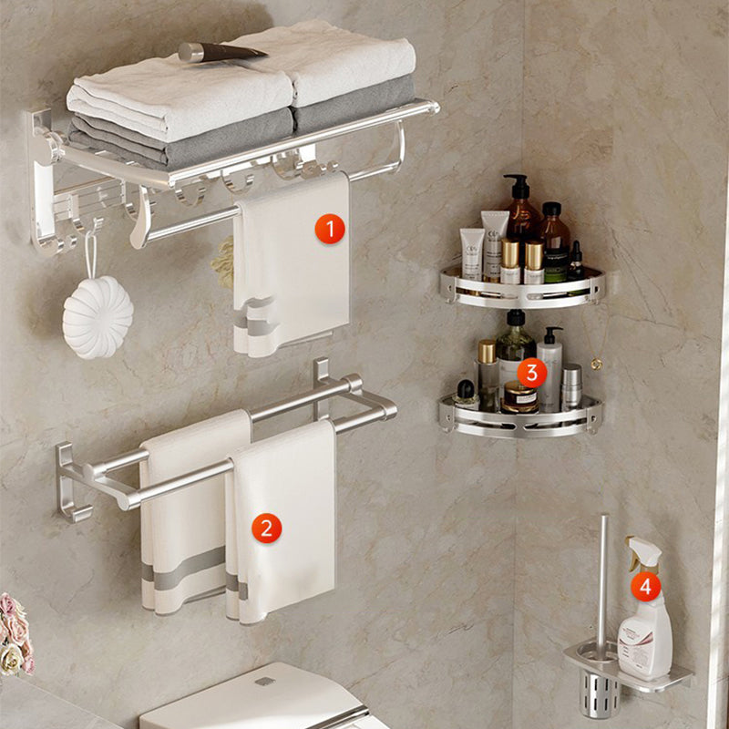 Modern Polished Chrome Bathroom Accessory Set Bath Shelf/Towel Bar/ Paper Holder Included 5-Piece Set(24"L Towel Bar) Clearhalo 'Bathroom Hardware Sets' 'Bathroom Hardware' 'Bathroom Remodel & Bathroom Fixtures' 'bathroom_hardware_sets' 'Home Improvement' 'home_improvement' 'home_improvement_bathroom_hardware_sets' 6495680