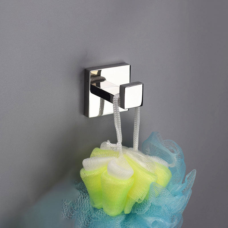 Polished Chrome Modern Bathroom Accessory Set in Stainless Steel Towel Bar/Soap Dish Towel Robe Hook (Single Hook) Clearhalo 'Bathroom Hardware Sets' 'Bathroom Hardware' 'Bathroom Remodel & Bathroom Fixtures' 'bathroom_hardware_sets' 'Home Improvement' 'home_improvement' 'home_improvement_bathroom_hardware_sets' 6495814