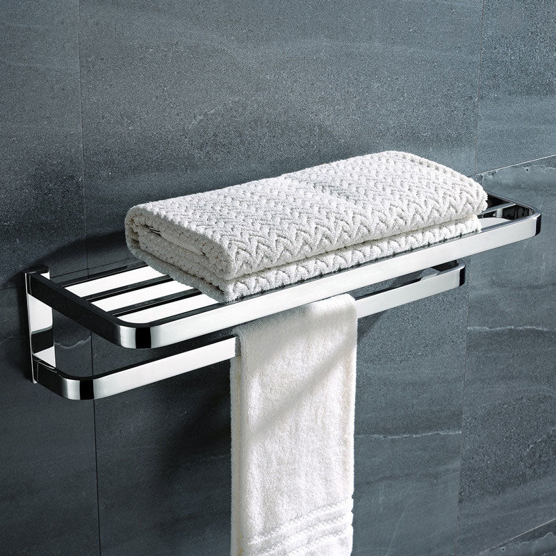 Polished Chrome Modern Bathroom Accessory Set in Stainless Steel Towel Bar/Soap Dish Double Layer Foldable Towel Rack (24"L) Clearhalo 'Bathroom Hardware Sets' 'Bathroom Hardware' 'Bathroom Remodel & Bathroom Fixtures' 'bathroom_hardware_sets' 'Home Improvement' 'home_improvement' 'home_improvement_bathroom_hardware_sets' 6495822