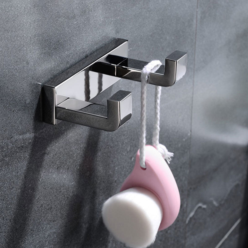 Polished Chrome Modern Bathroom Accessory Set in Stainless Steel Towel Bar/Soap Dish Towel Robe Hook (4"L) Clearhalo 'Bathroom Hardware Sets' 'Bathroom Hardware' 'Bathroom Remodel & Bathroom Fixtures' 'bathroom_hardware_sets' 'Home Improvement' 'home_improvement' 'home_improvement_bathroom_hardware_sets' 6495833