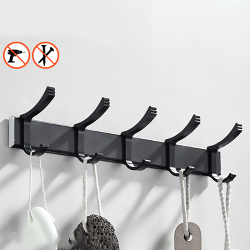 Modern Classic Bath Hardware Set Matte Black Robe Hooks/Towel Bar & Bath Shelf Towel Robe Hook (Row Hooks) Clearhalo 'Bathroom Hardware Sets' 'Bathroom Hardware' 'Bathroom Remodel & Bathroom Fixtures' 'bathroom_hardware_sets' 'Home Improvement' 'home_improvement' 'home_improvement_bathroom_hardware_sets' 6495904