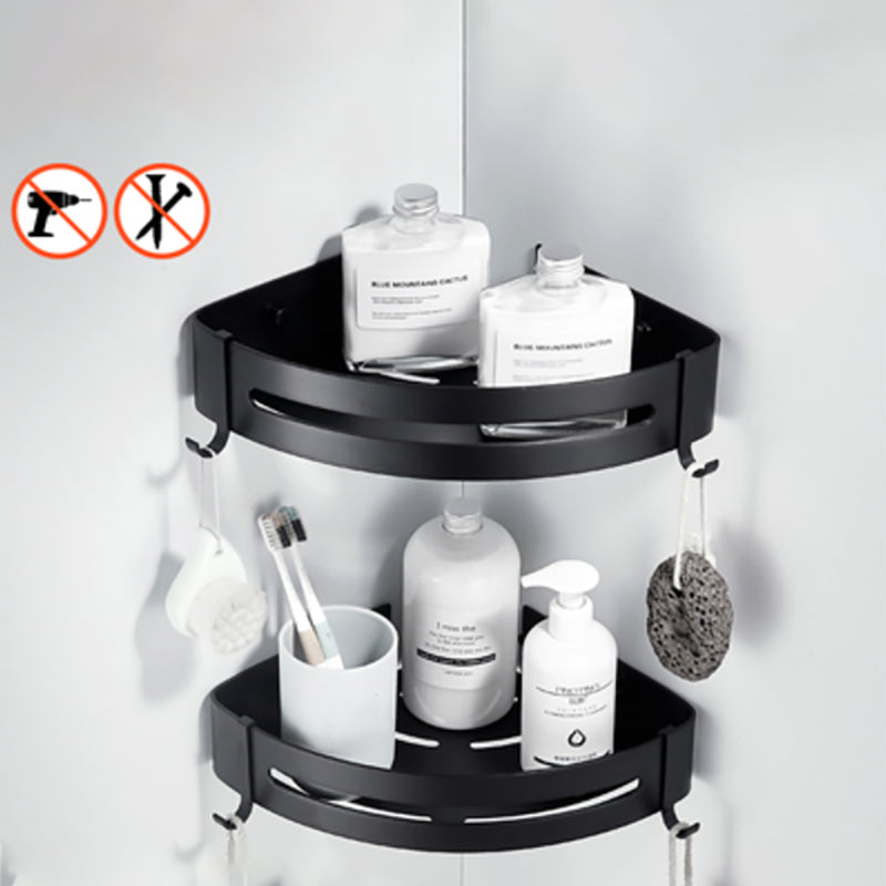 Modern Classic Bath Hardware Set Matte Black Robe Hooks/Towel Bar & Bath Shelf 2-Piece Set (Triangular Bath Shelf) Clearhalo 'Bathroom Hardware Sets' 'Bathroom Hardware' 'Bathroom Remodel & Bathroom Fixtures' 'bathroom_hardware_sets' 'Home Improvement' 'home_improvement' 'home_improvement_bathroom_hardware_sets' 6495910