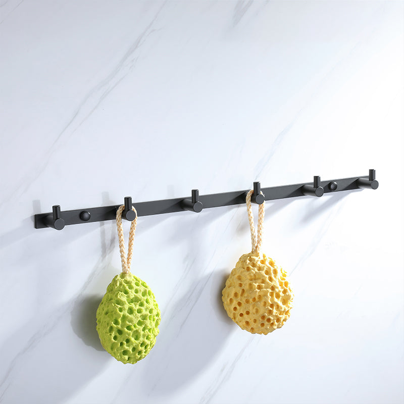 Modern Bathroom Hardware Set Bath Shelf Towel Bar Black Bath Hardware Set Towel Robe Hook (Row Hooks) Clearhalo 'Bathroom Hardware Sets' 'Bathroom Hardware' 'Bathroom Remodel & Bathroom Fixtures' 'bathroom_hardware_sets' 'Home Improvement' 'home_improvement' 'home_improvement_bathroom_hardware_sets' 6495963