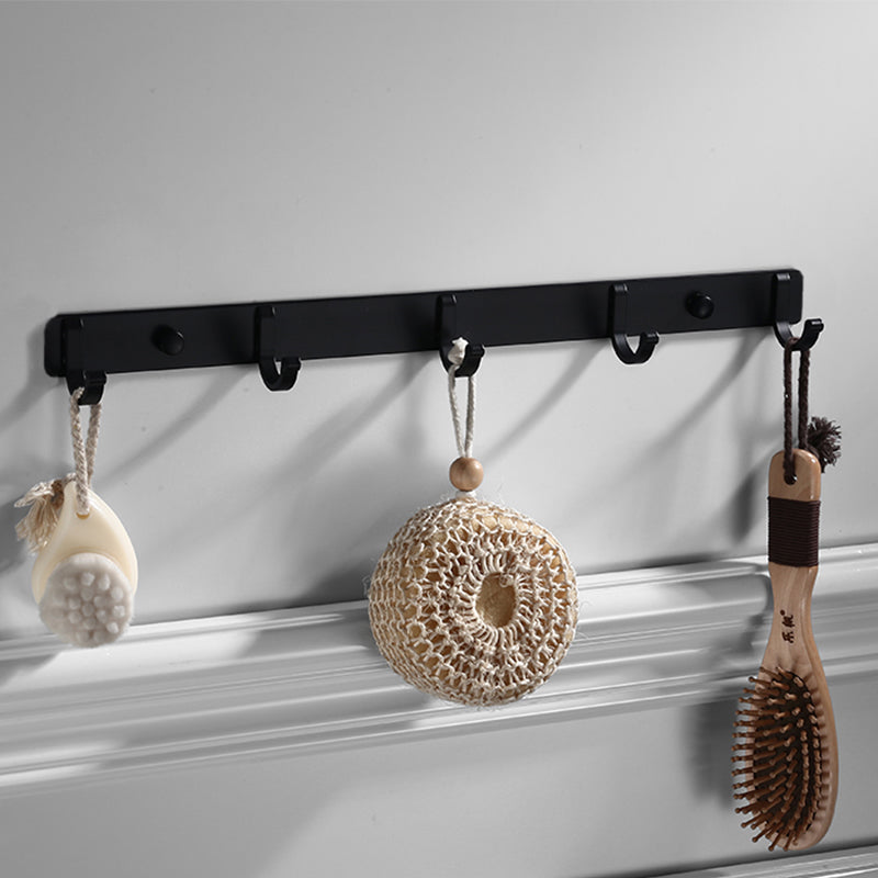 Contemporary Bathroom Accessory Set Black Finish Robe Hooks/Towel Ring Bar Towel Robe Hook (Row Hooks) Clearhalo 'Bathroom Hardware Sets' 'Bathroom Hardware' 'Bathroom Remodel & Bathroom Fixtures' 'bathroom_hardware_sets' 'Home Improvement' 'home_improvement' 'home_improvement_bathroom_hardware_sets' 6496013