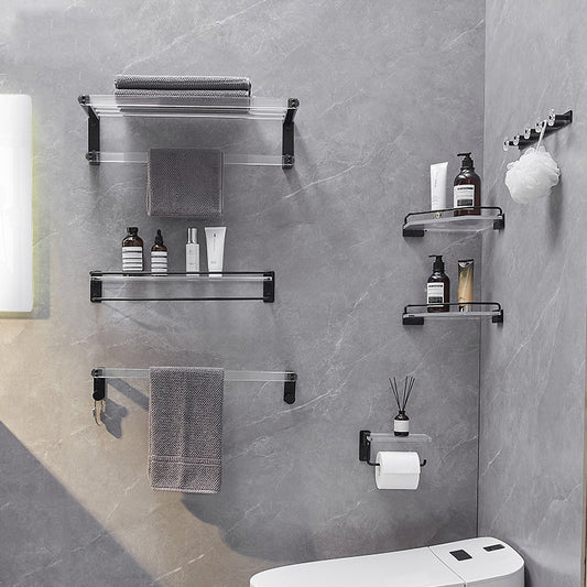Modern Bathroom Accessory Kit Bath Shelf/Towel Bar & Robe Hooks Included Clearhalo 'Bathroom Hardware Sets' 'Bathroom Hardware' 'Bathroom Remodel & Bathroom Fixtures' 'bathroom_hardware_sets' 'Home Improvement' 'home_improvement' 'home_improvement_bathroom_hardware_sets' 6496096
