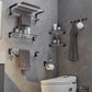 Modern Bathroom Accessory Kit Bath Shelf/Towel Bar & Robe Hooks Included 7-Piece Set Clearhalo 'Bathroom Hardware Sets' 'Bathroom Hardware' 'Bathroom Remodel & Bathroom Fixtures' 'bathroom_hardware_sets' 'Home Improvement' 'home_improvement' 'home_improvement_bathroom_hardware_sets' 6496105