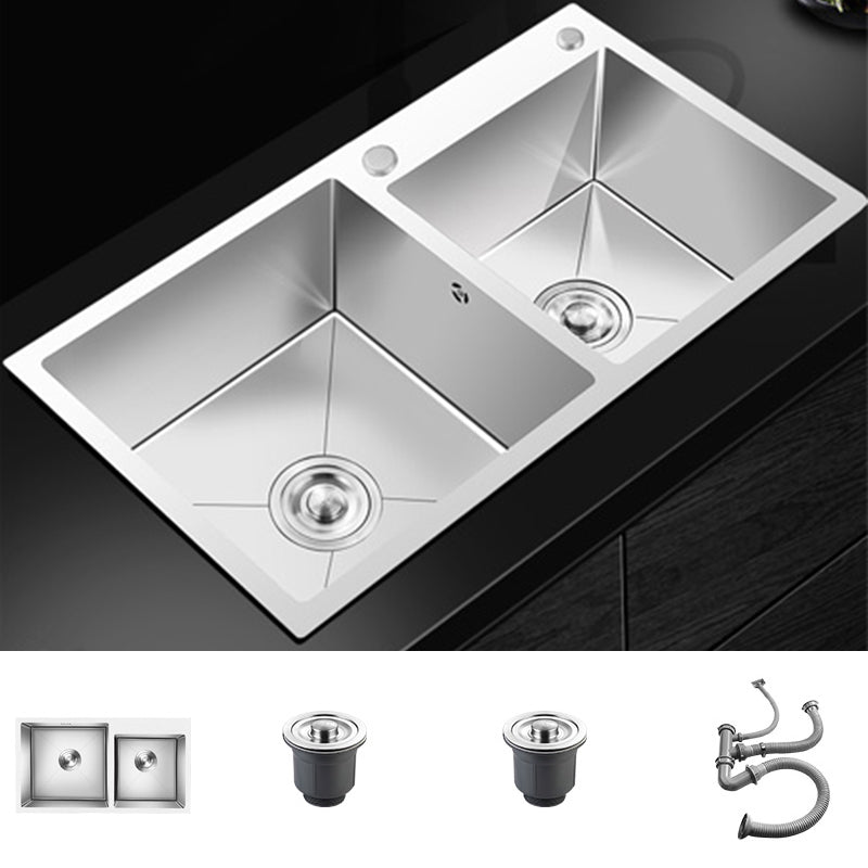 Double Basin Kitchen Sink with Basket Strainer 2 Holes Contemporary Sink Sink Only None Clearhalo 'Home Improvement' 'home_improvement' 'home_improvement_kitchen_sinks' 'Kitchen Remodel & Kitchen Fixtures' 'Kitchen Sinks & Faucet Components' 'Kitchen Sinks' 'kitchen_sinks' 6496552