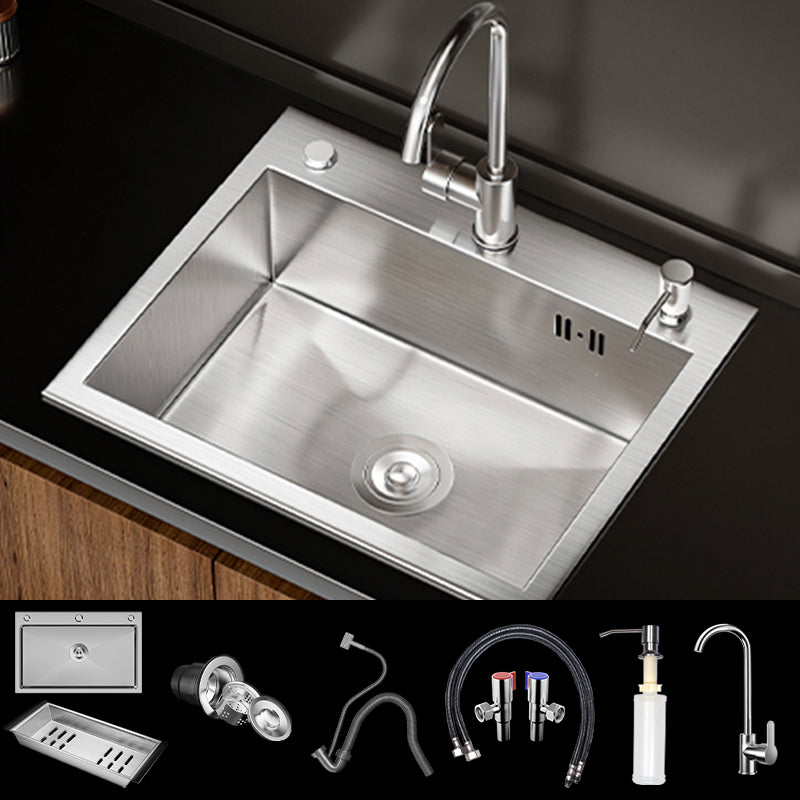Classic Style Kitchen Sink Stainless Steel 3 Holes Drop-In Kitchen Sink 20"L x 16"W x 8"H Sink with Faucet Round Faucet Clearhalo 'Home Improvement' 'home_improvement' 'home_improvement_kitchen_sinks' 'Kitchen Remodel & Kitchen Fixtures' 'Kitchen Sinks & Faucet Components' 'Kitchen Sinks' 'kitchen_sinks' 6496579