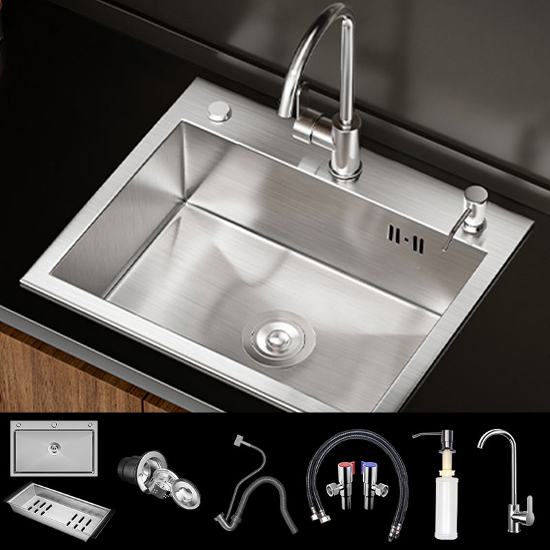 Classic Style Kitchen Sink Stainless Steel 3 Holes Drop-In Kitchen Sink 22"L x 18"W x 8"H Sink with Faucet Round Faucet Clearhalo 'Home Improvement' 'home_improvement' 'home_improvement_kitchen_sinks' 'Kitchen Remodel & Kitchen Fixtures' 'Kitchen Sinks & Faucet Components' 'Kitchen Sinks' 'kitchen_sinks' 6496580