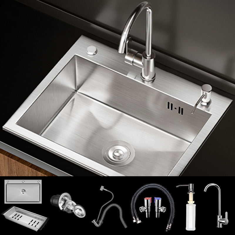 Classic Style Kitchen Sink Stainless Steel 3 Holes Drop-In Kitchen Sink 24"L x 18"W x 8"H Sink with Faucet Round Faucet Clearhalo 'Home Improvement' 'home_improvement' 'home_improvement_kitchen_sinks' 'Kitchen Remodel & Kitchen Fixtures' 'Kitchen Sinks & Faucet Components' 'Kitchen Sinks' 'kitchen_sinks' 6496583