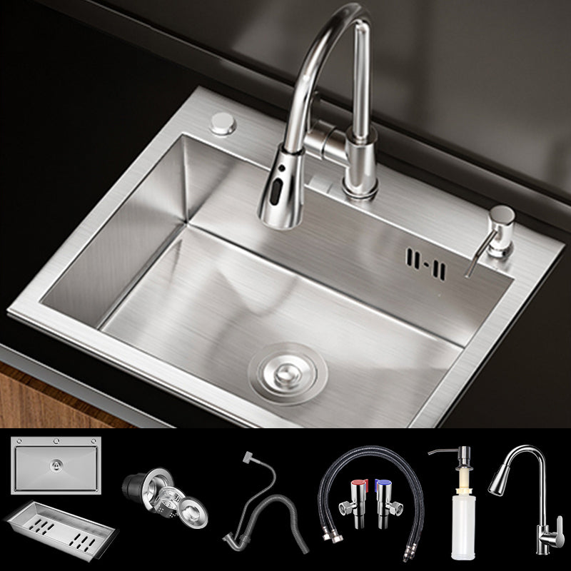 Classic Style Kitchen Sink Stainless Steel 3 Holes Drop-In Kitchen Sink 24"L x 18"W x 8"H Sink with Faucet Pull Out Faucet Clearhalo 'Home Improvement' 'home_improvement' 'home_improvement_kitchen_sinks' 'Kitchen Remodel & Kitchen Fixtures' 'Kitchen Sinks & Faucet Components' 'Kitchen Sinks' 'kitchen_sinks' 6496592