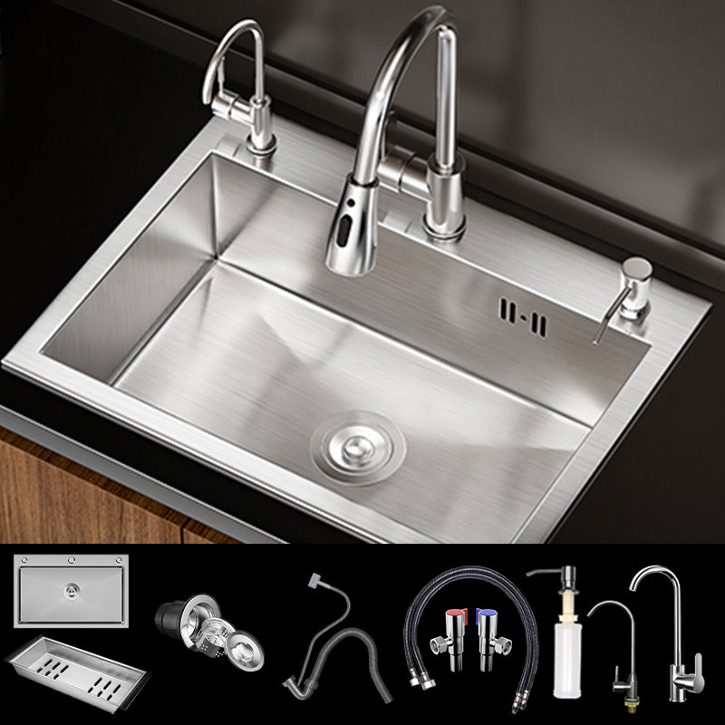 Classic Style Kitchen Sink Stainless Steel 3 Holes Drop-In Kitchen Sink 26"L x 18"W x 8"H Sink with Faucet Double Tap for Water Purification Clearhalo 'Home Improvement' 'home_improvement' 'home_improvement_kitchen_sinks' 'Kitchen Remodel & Kitchen Fixtures' 'Kitchen Sinks & Faucet Components' 'Kitchen Sinks' 'kitchen_sinks' 6496609