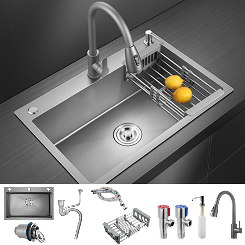 Modern Style Kitchen Sink Stainless Steel Kitchen Sink with Drain Strainer Kit Sink with Faucet Pull Out Faucet Clearhalo 'Home Improvement' 'home_improvement' 'home_improvement_kitchen_sinks' 'Kitchen Remodel & Kitchen Fixtures' 'Kitchen Sinks & Faucet Components' 'Kitchen Sinks' 'kitchen_sinks' 6496618
