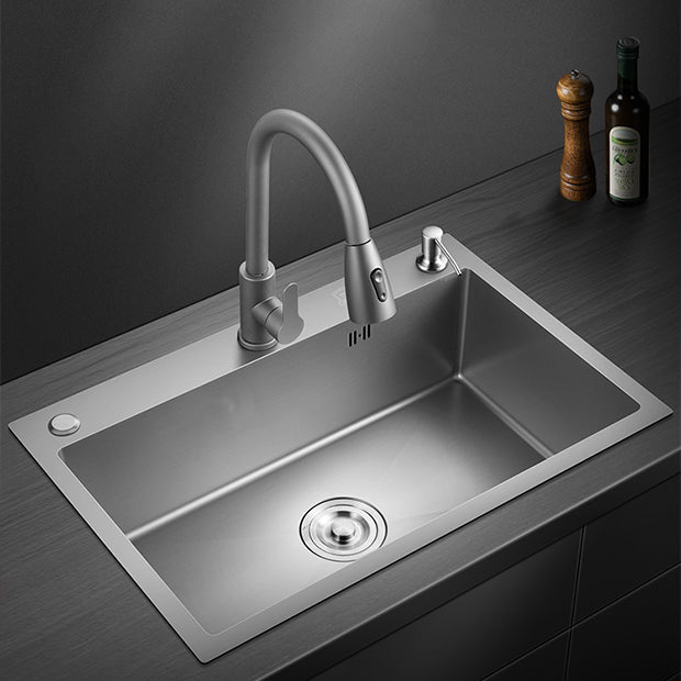 Modern Style Kitchen Sink Stainless Steel Kitchen Sink with Drain Strainer Kit 30"L x 18"W x 8"H Sink with Faucet Pull Out Faucet Clearhalo 'Home Improvement' 'home_improvement' 'home_improvement_kitchen_sinks' 'Kitchen Remodel & Kitchen Fixtures' 'Kitchen Sinks & Faucet Components' 'Kitchen Sinks' 'kitchen_sinks' 6496632