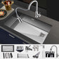 Contemporary Style Kitchen Sink Stainless Steel Noise-cancelling Design Kitchen Sink Sink with Faucet Pull Out Faucet Clearhalo 'Home Improvement' 'home_improvement' 'home_improvement_kitchen_sinks' 'Kitchen Remodel & Kitchen Fixtures' 'Kitchen Sinks & Faucet Components' 'Kitchen Sinks' 'kitchen_sinks' 6496642