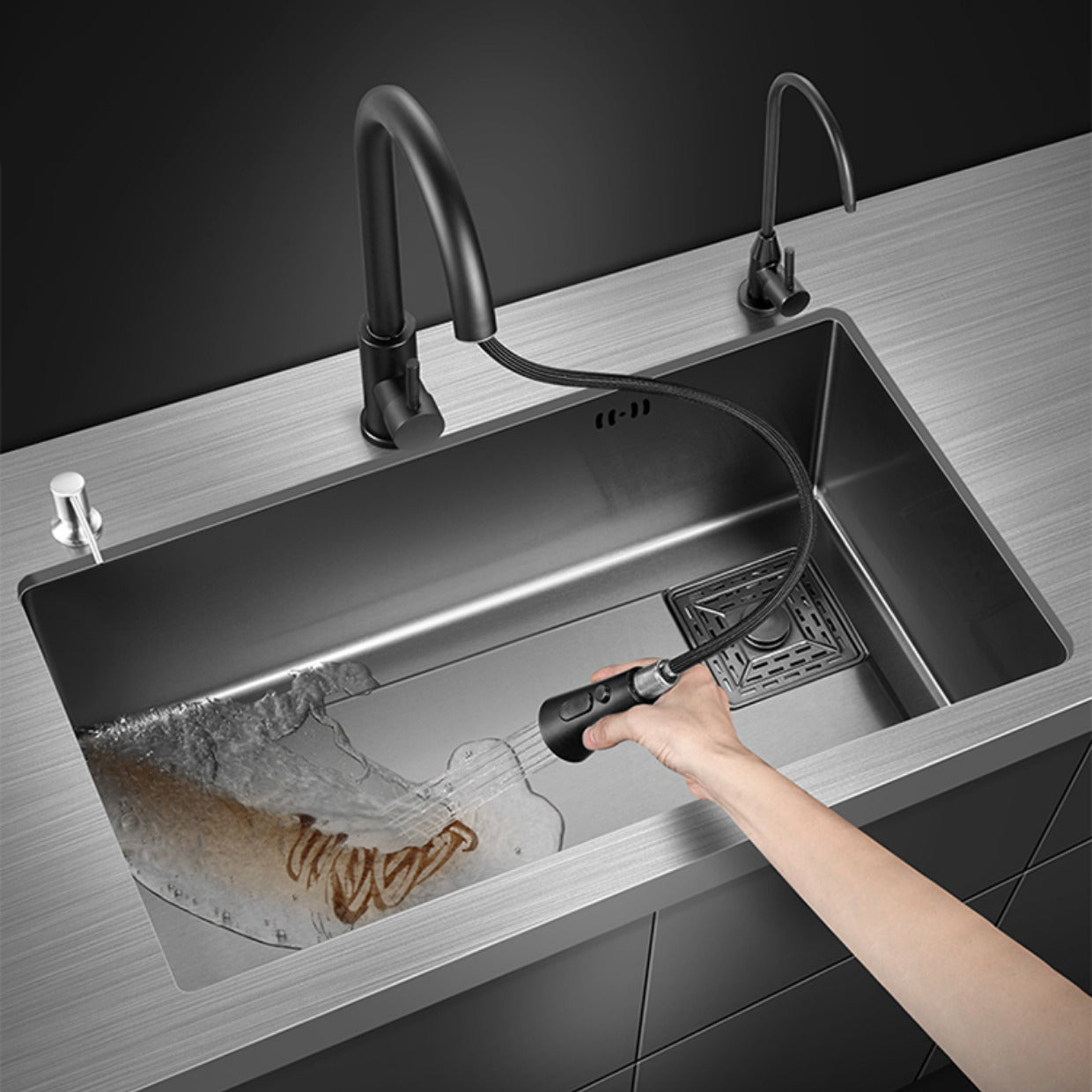Modern Style Kitchen Sink Stainless Steel Noise-cancelling Design Kitchen Sink Clearhalo 'Home Improvement' 'home_improvement' 'home_improvement_kitchen_sinks' 'Kitchen Remodel & Kitchen Fixtures' 'Kitchen Sinks & Faucet Components' 'Kitchen Sinks' 'kitchen_sinks' 6496662