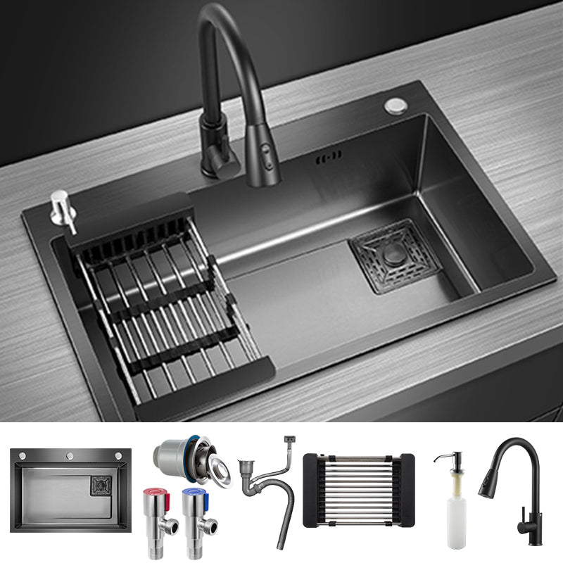 Modern Style Kitchen Sink Stainless Steel Noise-cancelling Design Kitchen Sink Sink with Faucet Pull Out Faucet Clearhalo 'Home Improvement' 'home_improvement' 'home_improvement_kitchen_sinks' 'Kitchen Remodel & Kitchen Fixtures' 'Kitchen Sinks & Faucet Components' 'Kitchen Sinks' 'kitchen_sinks' 6496663