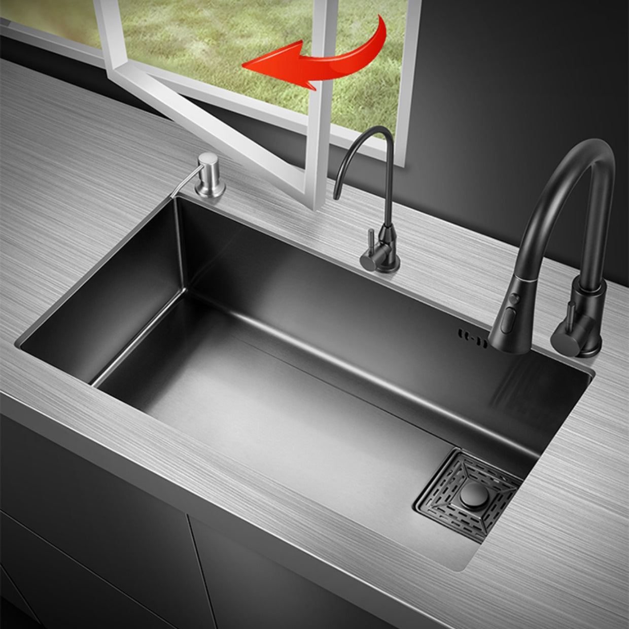 Modern Style Kitchen Sink Stainless Steel Noise-cancelling Design Kitchen Sink 28"L x 18"W x 8"H Sink with Faucet Double Tap for Water Purification Clearhalo 'Home Improvement' 'home_improvement' 'home_improvement_kitchen_sinks' 'Kitchen Remodel & Kitchen Fixtures' 'Kitchen Sinks & Faucet Components' 'Kitchen Sinks' 'kitchen_sinks' 6496679