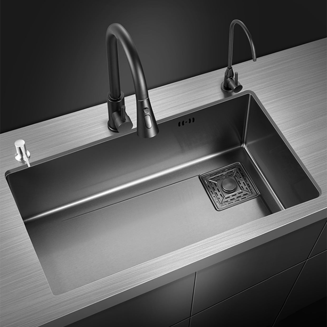 Modern Style Kitchen Sink Stainless Steel Noise-cancelling Design Kitchen Sink 30"L x 18"W x 8"H Sink with Faucet Double Tap for Water Purification Clearhalo 'Home Improvement' 'home_improvement' 'home_improvement_kitchen_sinks' 'Kitchen Remodel & Kitchen Fixtures' 'Kitchen Sinks & Faucet Components' 'Kitchen Sinks' 'kitchen_sinks' 6496680