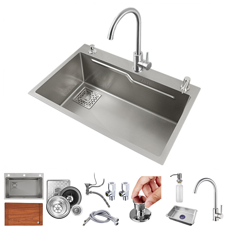 Classic Style Kitchen Sink Stainless Steel Drop-In Kitchen Sink with Drain Strainer Kit Sink with Faucet Round Faucet Clearhalo 'Home Improvement' 'home_improvement' 'home_improvement_kitchen_sinks' 'Kitchen Remodel & Kitchen Fixtures' 'Kitchen Sinks & Faucet Components' 'Kitchen Sinks' 'kitchen_sinks' 6496687