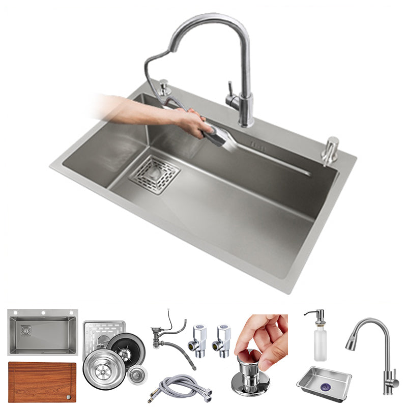 Classic Style Kitchen Sink Stainless Steel Drop-In Kitchen Sink with Drain Strainer Kit Sink with Faucet Pull Out Faucet Clearhalo 'Home Improvement' 'home_improvement' 'home_improvement_kitchen_sinks' 'Kitchen Remodel & Kitchen Fixtures' 'Kitchen Sinks & Faucet Components' 'Kitchen Sinks' 'kitchen_sinks' 6496688