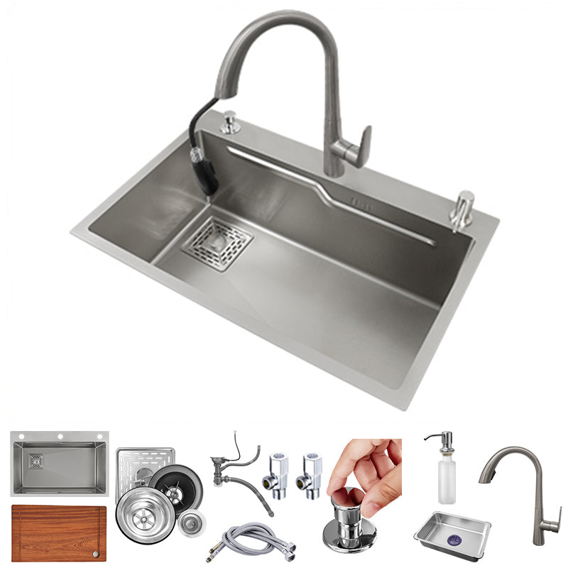 Classic Style Kitchen Sink Stainless Steel Drop-In Kitchen Sink with Drain Strainer Kit Sink with Faucet Gooseneck Pull Out Faucet Clearhalo 'Home Improvement' 'home_improvement' 'home_improvement_kitchen_sinks' 'Kitchen Remodel & Kitchen Fixtures' 'Kitchen Sinks & Faucet Components' 'Kitchen Sinks' 'kitchen_sinks' 6496692