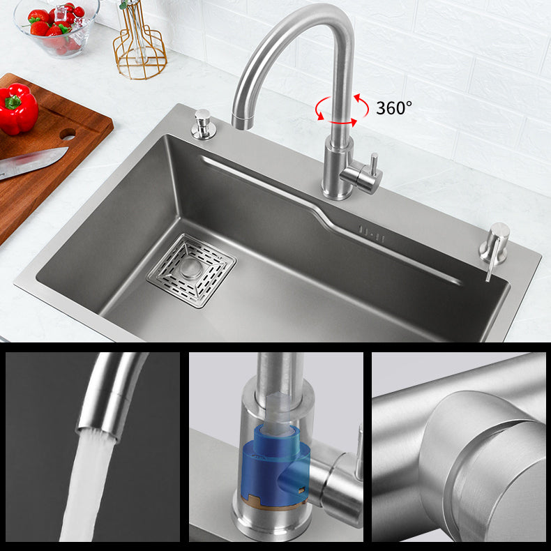 Classic Style Kitchen Sink Stainless Steel Drop-In Kitchen Sink with Drain Strainer Kit Clearhalo 'Home Improvement' 'home_improvement' 'home_improvement_kitchen_sinks' 'Kitchen Remodel & Kitchen Fixtures' 'Kitchen Sinks & Faucet Components' 'Kitchen Sinks' 'kitchen_sinks' 6496696