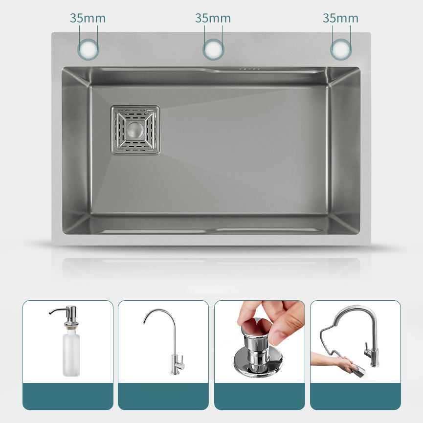 Classic Style Kitchen Sink Stainless Steel Drop-In Kitchen Sink with Drain Strainer Kit Clearhalo 'Home Improvement' 'home_improvement' 'home_improvement_kitchen_sinks' 'Kitchen Remodel & Kitchen Fixtures' 'Kitchen Sinks & Faucet Components' 'Kitchen Sinks' 'kitchen_sinks' 6496701