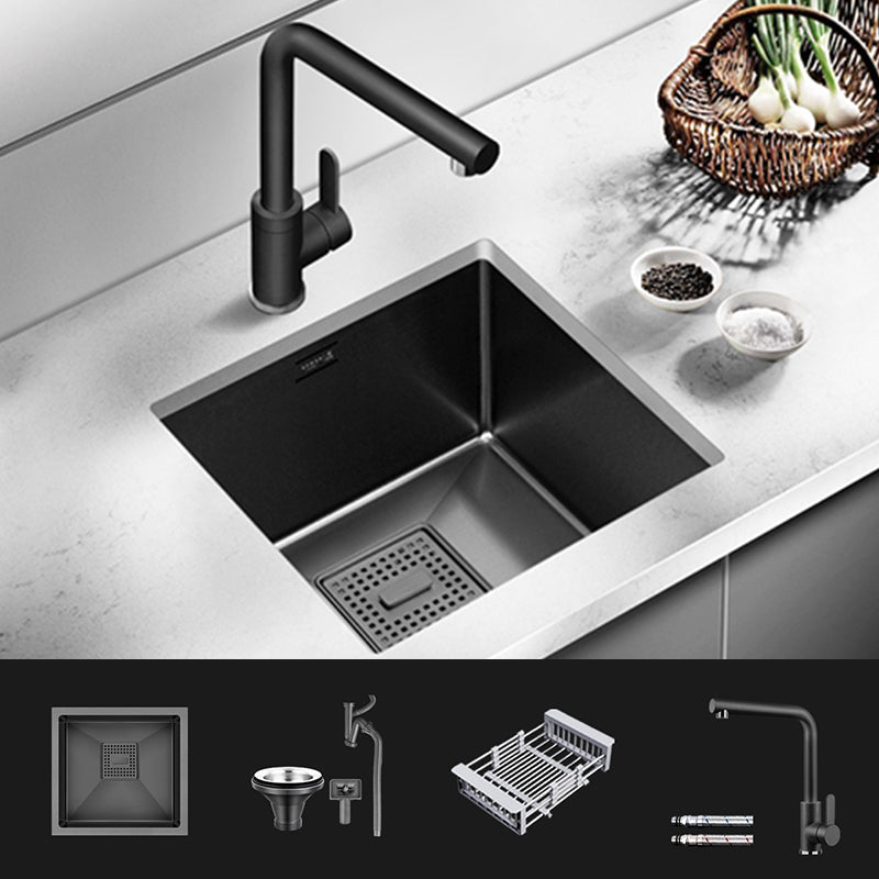 Contemporary Style Kitchen Sink Stainless Steel Overflow Hole Design Kitchen Sink 15"L x 13"W x 8"H Sink with Faucet Cold and Hot Tap Clearhalo 'Home Improvement' 'home_improvement' 'home_improvement_kitchen_sinks' 'Kitchen Remodel & Kitchen Fixtures' 'Kitchen Sinks & Faucet Components' 'Kitchen Sinks' 'kitchen_sinks' 6496712