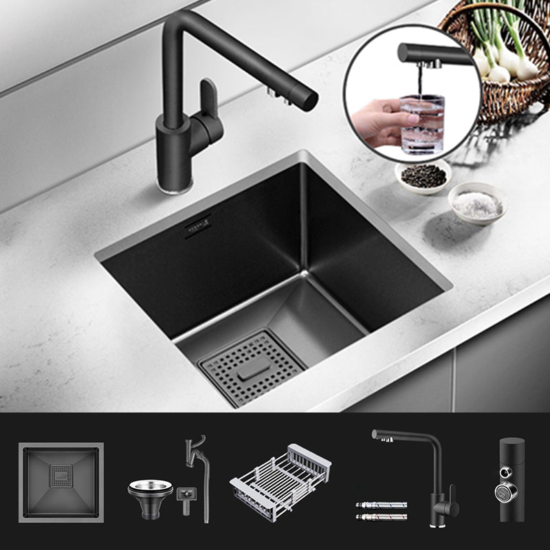 Contemporary Style Kitchen Sink Stainless Steel Overflow Hole Design Kitchen Sink 15"L x 13"W x 8"H Sink with Faucet Hot and Cold Water Faucet Clearhalo 'Home Improvement' 'home_improvement' 'home_improvement_kitchen_sinks' 'Kitchen Remodel & Kitchen Fixtures' 'Kitchen Sinks & Faucet Components' 'Kitchen Sinks' 'kitchen_sinks' 6496713