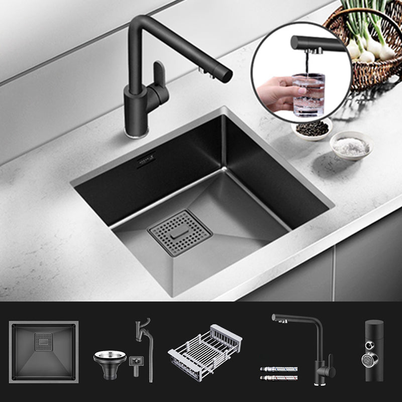 Contemporary Style Kitchen Sink Stainless Steel Overflow Hole Design Kitchen Sink 18"L x 17"W x 8"H Sink with Faucet Hot and Cold Water Faucet Clearhalo 'Home Improvement' 'home_improvement' 'home_improvement_kitchen_sinks' 'Kitchen Remodel & Kitchen Fixtures' 'Kitchen Sinks & Faucet Components' 'Kitchen Sinks' 'kitchen_sinks' 6496720
