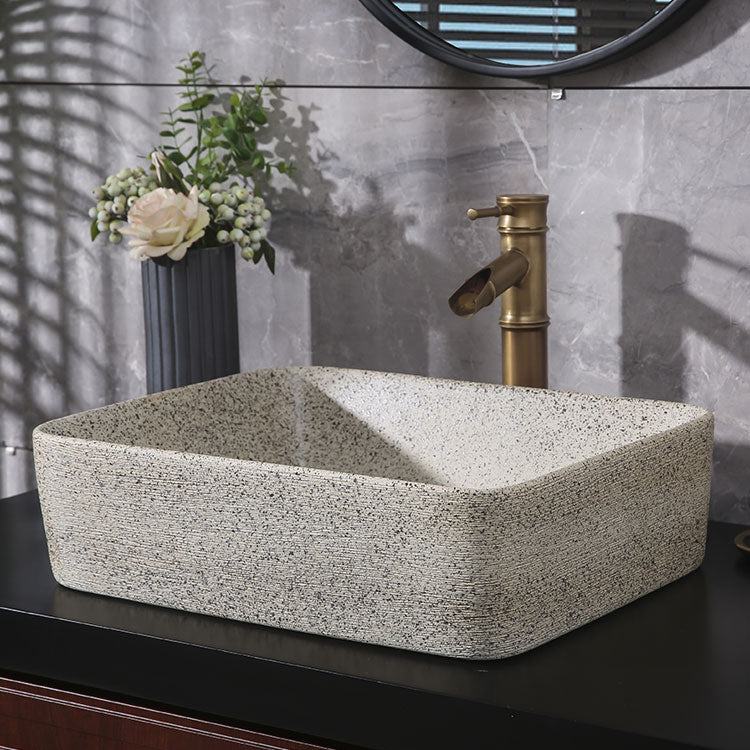 Modern Vessel Bathroom Sink Porcelain Vessel Lavatory Sink with Faucet Clearhalo 'Bathroom Remodel & Bathroom Fixtures' 'Bathroom Sinks & Faucet Components' 'Bathroom Sinks' 'bathroom_sink' 'Home Improvement' 'home_improvement' 'home_improvement_bathroom_sink' 6496737