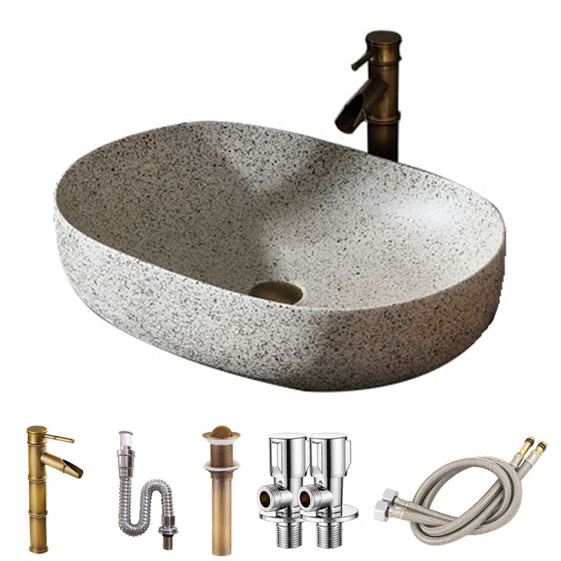 Modern Vessel Bathroom Sink Porcelain Vessel Lavatory Sink with Faucet 19"L x 13"W x 5"H Sink with Faucet Clearhalo 'Bathroom Remodel & Bathroom Fixtures' 'Bathroom Sinks & Faucet Components' 'Bathroom Sinks' 'bathroom_sink' 'Home Improvement' 'home_improvement' 'home_improvement_bathroom_sink' 6496755