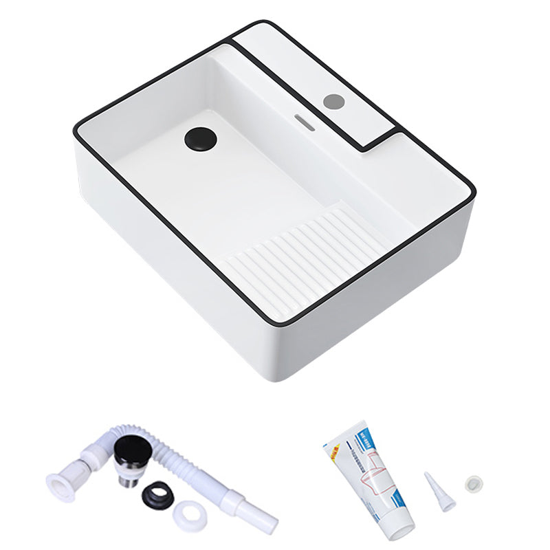 Porcelain Trough Bathroom Sink Traditional Trough Bathroom Sink With Basin 20.3"L x 16.5"W x 6.1"H Right Washboard Sink Clearhalo 'Bathroom Remodel & Bathroom Fixtures' 'Bathroom Sinks & Faucet Components' 'Bathroom Sinks' 'bathroom_sink' 'Home Improvement' 'home_improvement' 'home_improvement_bathroom_sink' 6496784