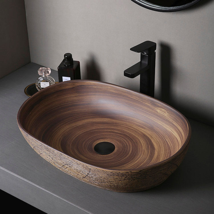 Traditional Bathroom Sink Porcelain Oval-Shape Vessel Lavatory Sink with Pop-Up Drain 23"L x 16"W x 5"H Sink with Faucet Clearhalo 'Bathroom Remodel & Bathroom Fixtures' 'Bathroom Sinks & Faucet Components' 'Bathroom Sinks' 'bathroom_sink' 'Home Improvement' 'home_improvement' 'home_improvement_bathroom_sink' 6496811