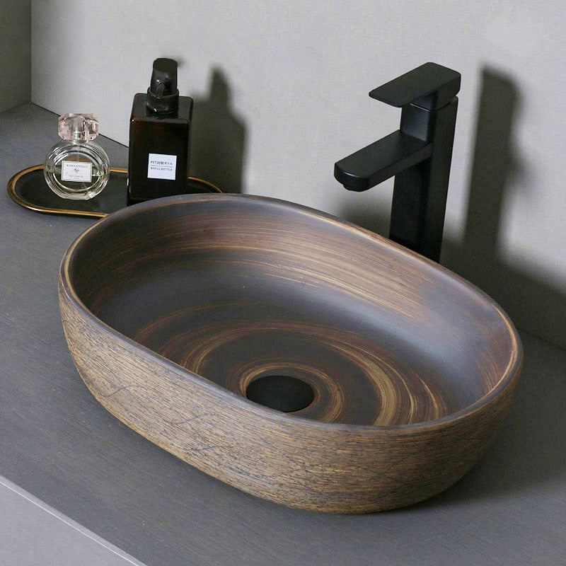 Traditional Bathroom Sink Porcelain Oval-Shape Vessel Lavatory Sink with Pop-Up Drain 19"L x 14"W x 5"H Sink Clearhalo 'Bathroom Remodel & Bathroom Fixtures' 'Bathroom Sinks & Faucet Components' 'Bathroom Sinks' 'bathroom_sink' 'Home Improvement' 'home_improvement' 'home_improvement_bathroom_sink' 6496830