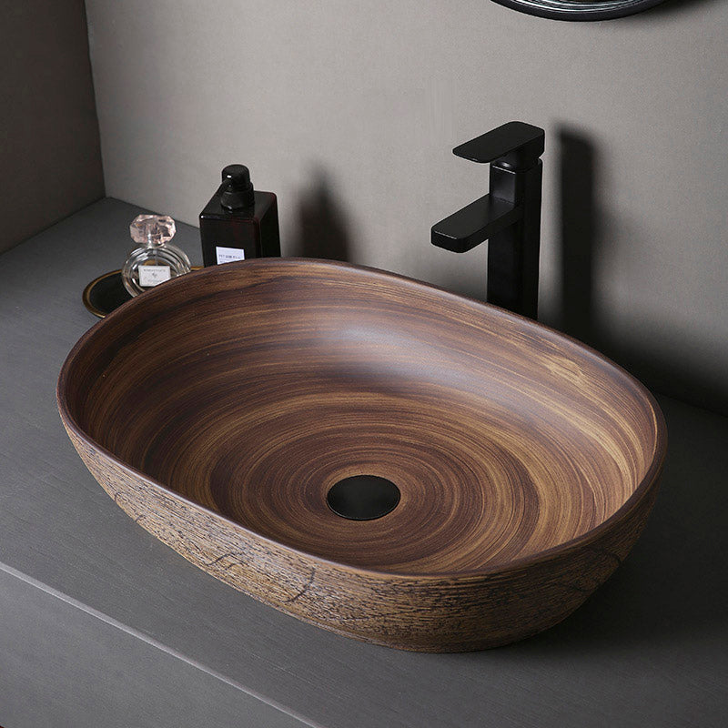 Traditional Bathroom Sink Porcelain Oval-Shape Vessel Lavatory Sink with Pop-Up Drain 23"L x 16"W x 5"H Sink Clearhalo 'Bathroom Remodel & Bathroom Fixtures' 'Bathroom Sinks & Faucet Components' 'Bathroom Sinks' 'bathroom_sink' 'Home Improvement' 'home_improvement' 'home_improvement_bathroom_sink' 6496833