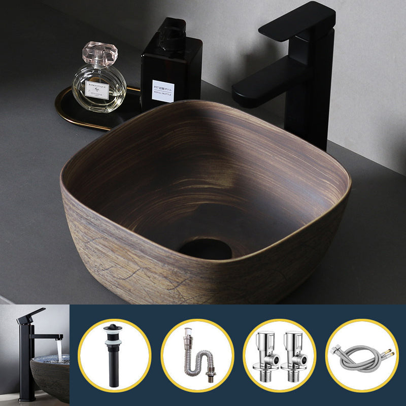 Traditional Bathroom Sink Porcelain Oval-Shape Vessel Lavatory Sink with Pop-Up Drain 11.8"L x 11.8"W x 5.9"H Sink with Faucet Clearhalo 'Bathroom Remodel & Bathroom Fixtures' 'Bathroom Sinks & Faucet Components' 'Bathroom Sinks' 'bathroom_sink' 'Home Improvement' 'home_improvement' 'home_improvement_bathroom_sink' 6496835