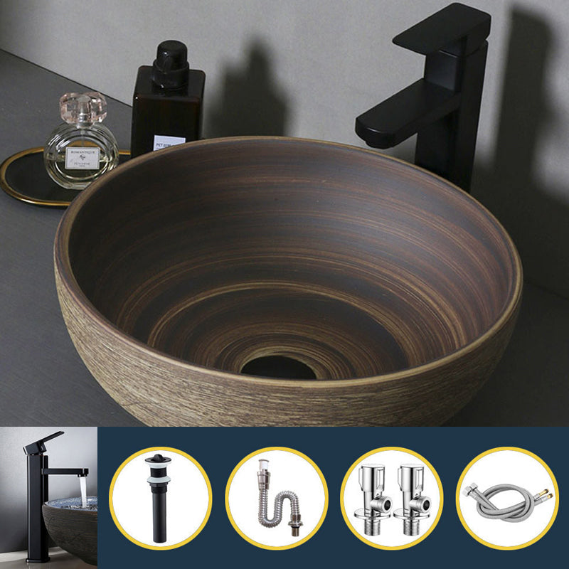 Traditional Bathroom Sink Porcelain Oval-Shape Vessel Lavatory Sink with Pop-Up Drain 14"L x 14"W x 6"H Sink with Faucet Clearhalo 'Bathroom Remodel & Bathroom Fixtures' 'Bathroom Sinks & Faucet Components' 'Bathroom Sinks' 'bathroom_sink' 'Home Improvement' 'home_improvement' 'home_improvement_bathroom_sink' 6496837