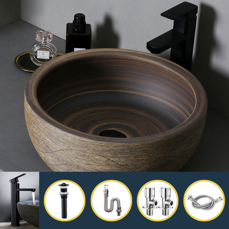 Traditional Bathroom Sink Porcelain Oval-Shape Vessel Lavatory Sink with Pop-Up Drain 17"L x 17"W x 6"H Sink with Faucet Clearhalo 'Bathroom Remodel & Bathroom Fixtures' 'Bathroom Sinks & Faucet Components' 'Bathroom Sinks' 'bathroom_sink' 'Home Improvement' 'home_improvement' 'home_improvement_bathroom_sink' 6496844