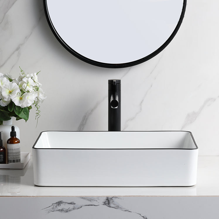 Contemporary Bathroom Sink Rectangular Porcelain Vessel Sink with Pop-Up Drain Clearhalo 'Bathroom Remodel & Bathroom Fixtures' 'Bathroom Sinks & Faucet Components' 'Bathroom Sinks' 'bathroom_sink' 'Home Improvement' 'home_improvement' 'home_improvement_bathroom_sink' 6496866