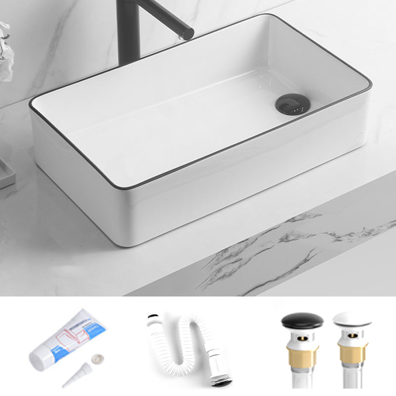 Contemporary Bathroom Sink Rectangular Porcelain Vessel Sink with Pop-Up Drain 22.2"L x 13.2"W x 5.3"H White Sink Clearhalo 'Bathroom Remodel & Bathroom Fixtures' 'Bathroom Sinks & Faucet Components' 'Bathroom Sinks' 'bathroom_sink' 'Home Improvement' 'home_improvement' 'home_improvement_bathroom_sink' 6496874